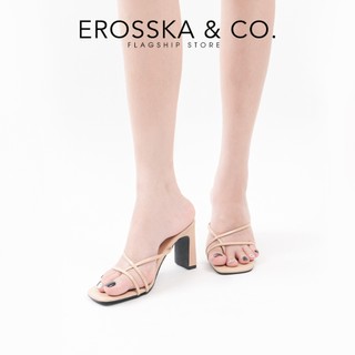 Erosska - Dép cao gót thời trang mũi vuông phối dây quai mảnh cao 8cm màu trắng - EM101