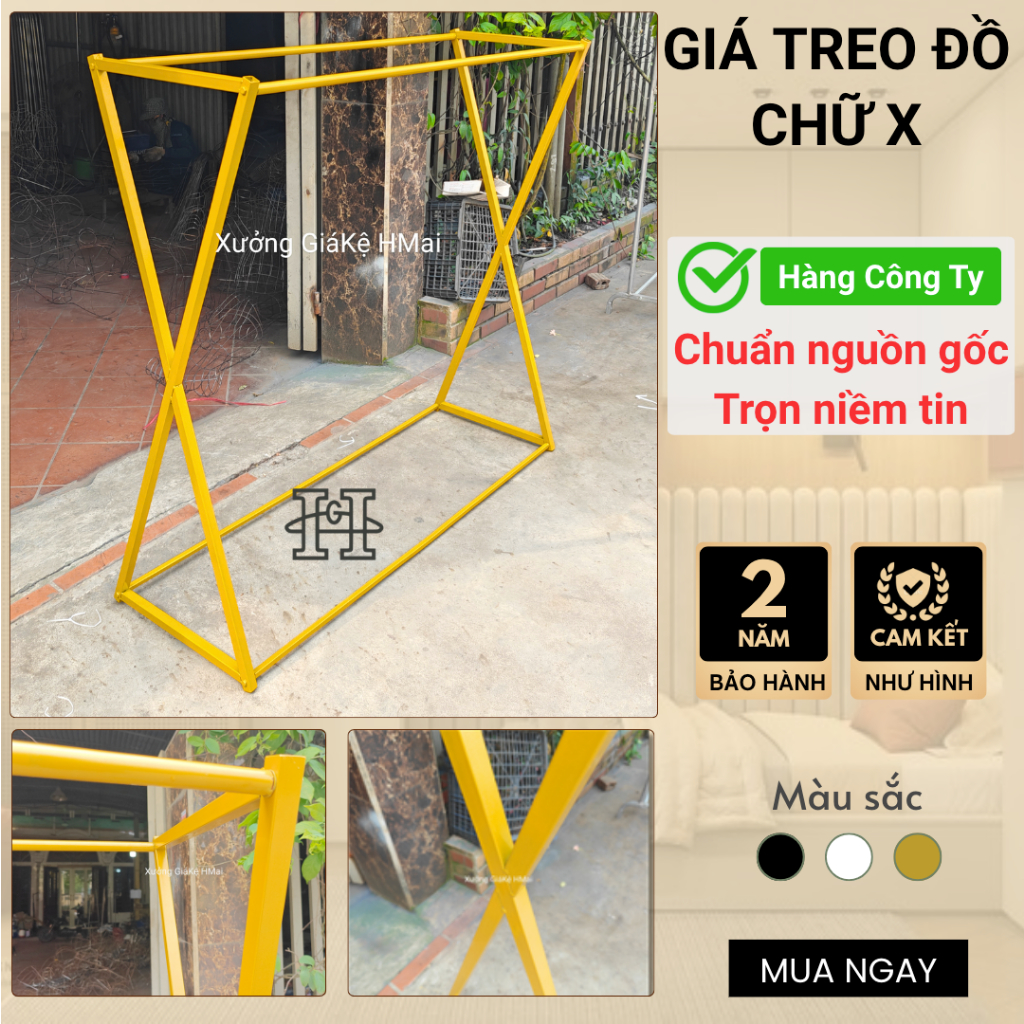 [Hàng Loại 1] Giá treo quần áo chữ X 2 sào treo, Giá treo đôi thép hộp 25. Sơn tĩnh điện 3 màu,đủ size