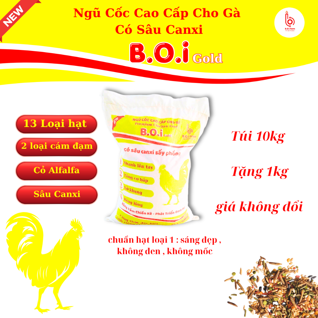 ( 10kg tặng 1kg ) Ngũ Cốc Loại 1 Trộn Sâu Sấy Cho Gà B.O.i Gold