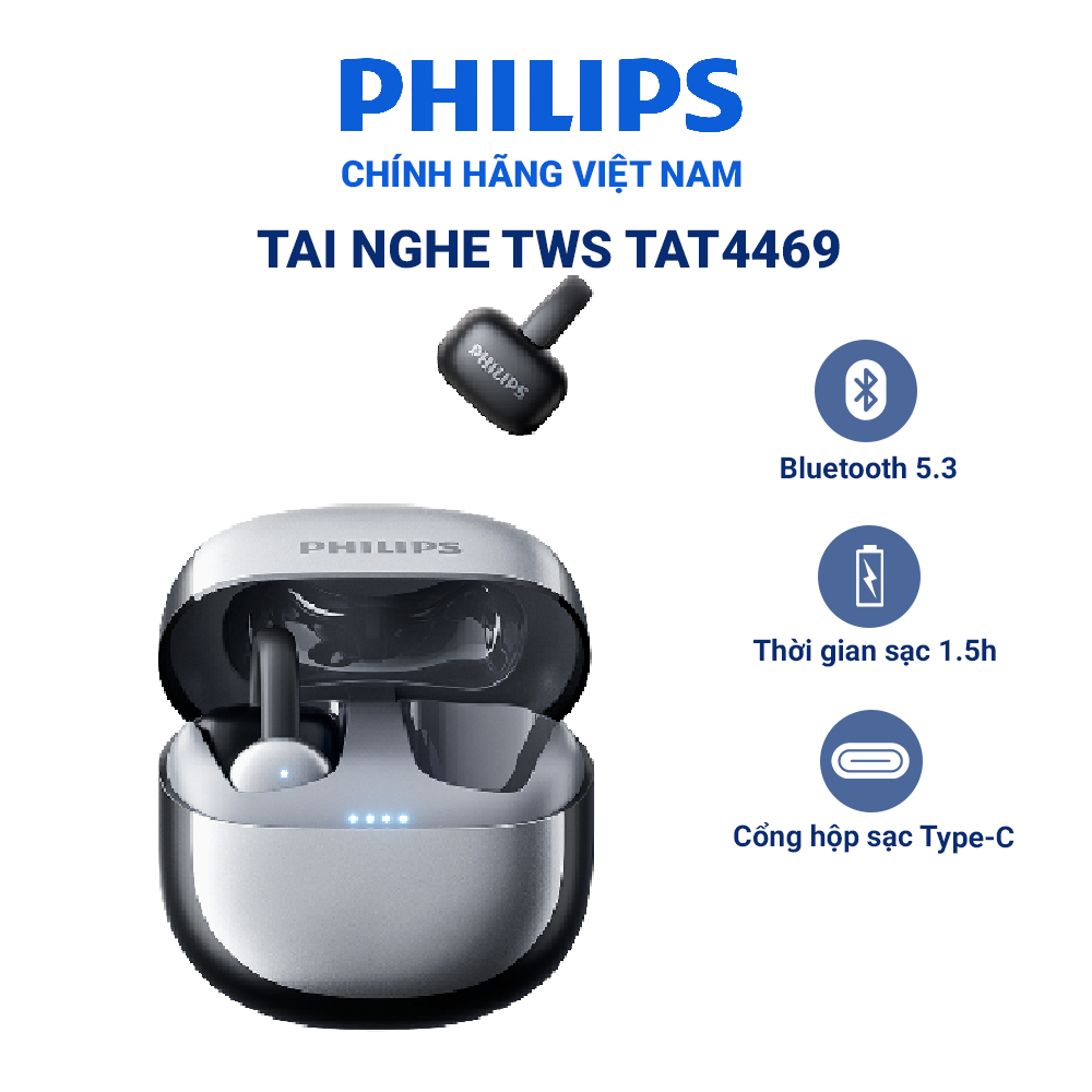 Tai nghe bluetooth Philips TAT4469 thiết kế kẹp tai, kết nối 10s, Chip Bluetooth 5.3 | BigBuy360 - bigbuy360.vn