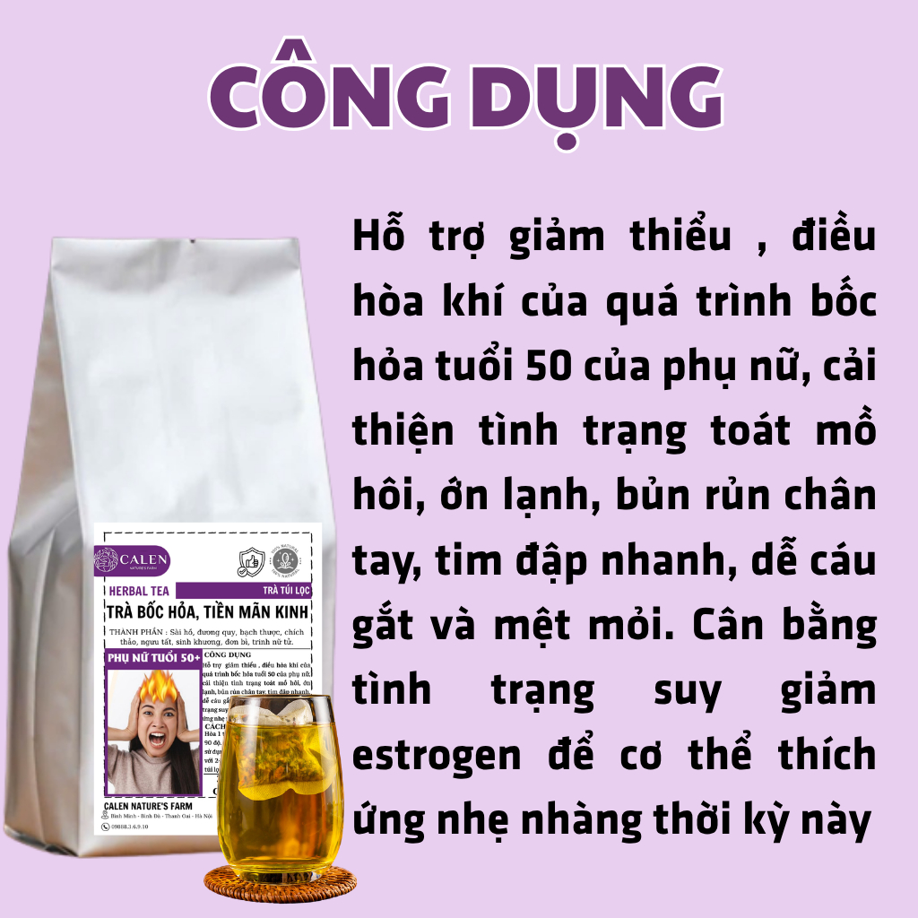 Trà túi lọc BỐC HỎA - TIỀN MÃN KIlNH Calen cho phụ nữ tiền mãn kilnh sớm, bổ khí huyết, ngừa lão hóa sớm