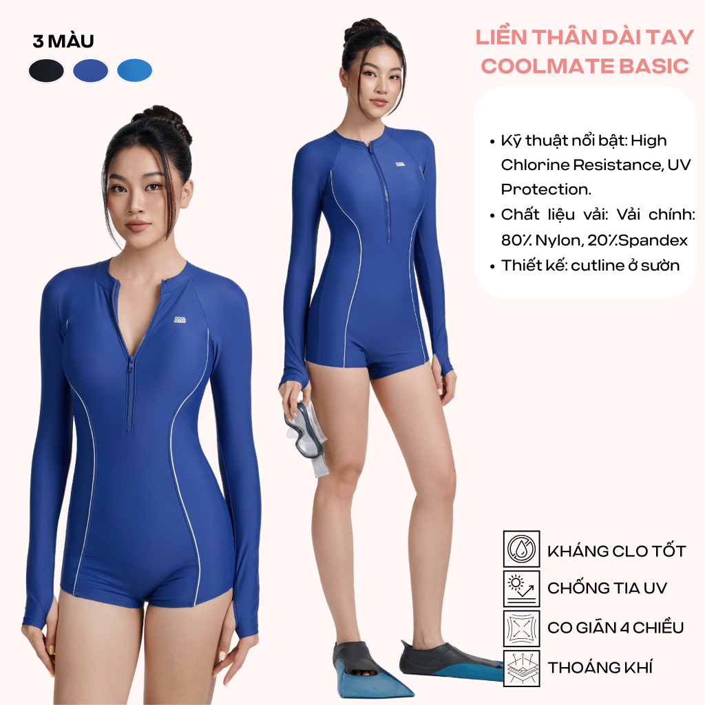 [MUA2GIẢM10%] BST Bikini Coolmate liền thân 1 mảnh cộc/dài tay kín đáo che bụng tôn dáng chống tia UV đi bơi đi biển