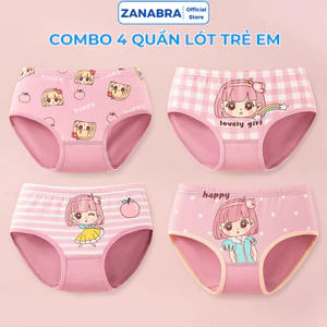 Set 4 Quần Lót Trẻ Em Tam Giác Bé Gái - Quần Chip Bé Gái Cotton Thoáng khí ZANABRA L7002