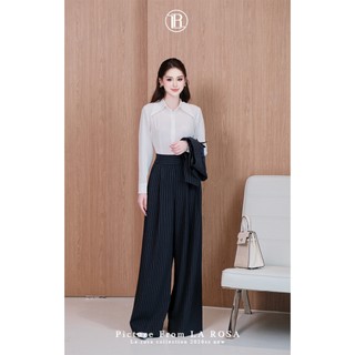 Set Đồ Công Sở Sang Chảnh LA ROSA Áo Sơ Mi Trắng Phối Gile Vest Kẻ Sọc và Quần Ống Suông Rộng A1084 + S1081