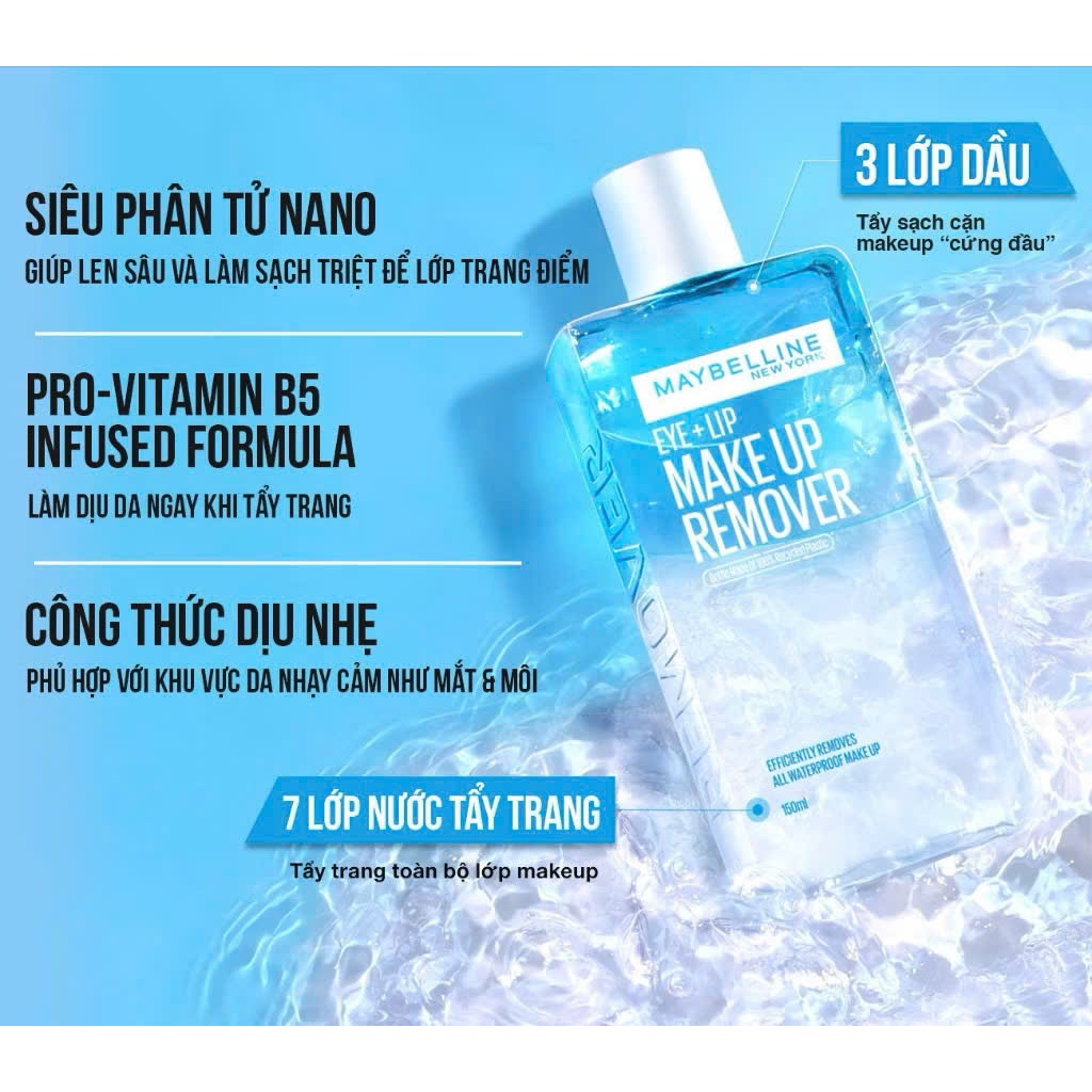 Nước Tẩy Trang Dành Cho Mắt Môi Maybelline Eye & Lip Makeup Remover 150ml