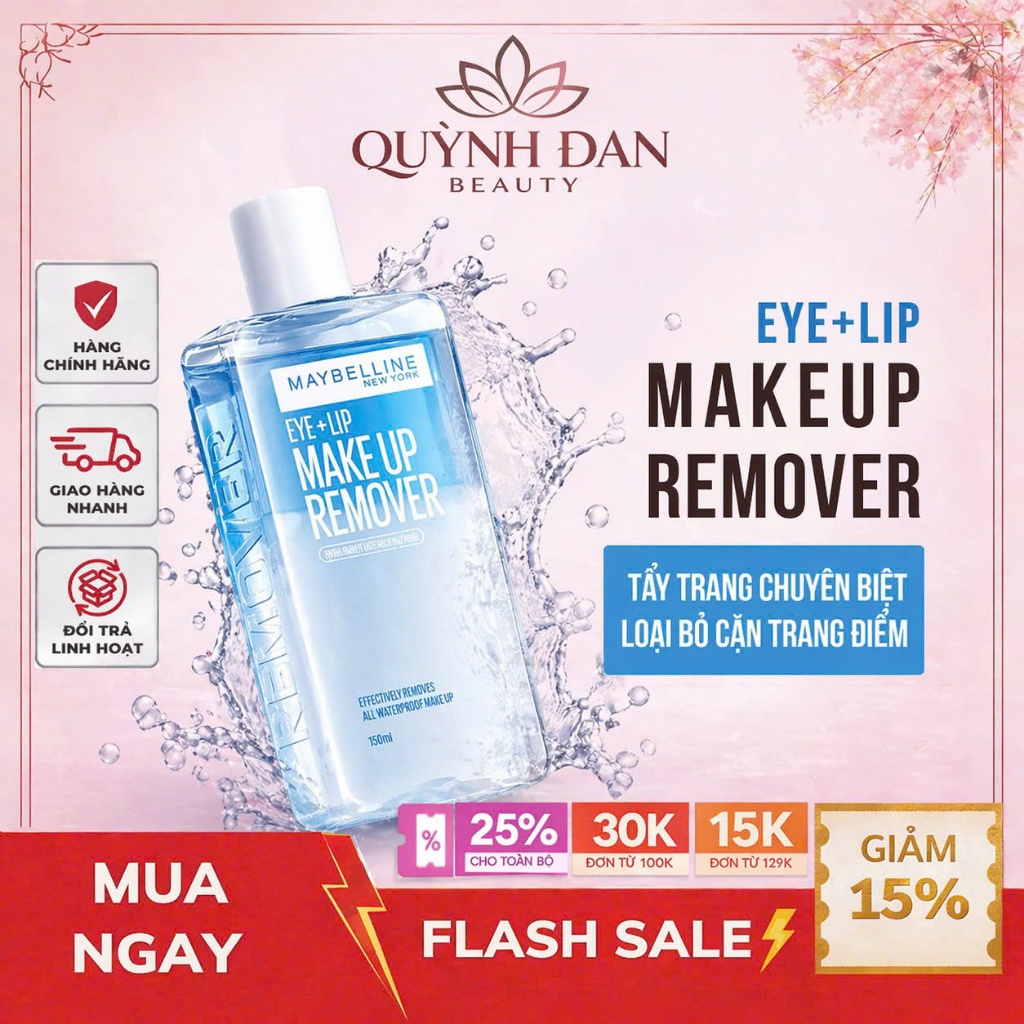 Nước Tẩy Trang Dành Cho Mắt Môi Maybelline Eye & Lip Makeup Remover 150ml