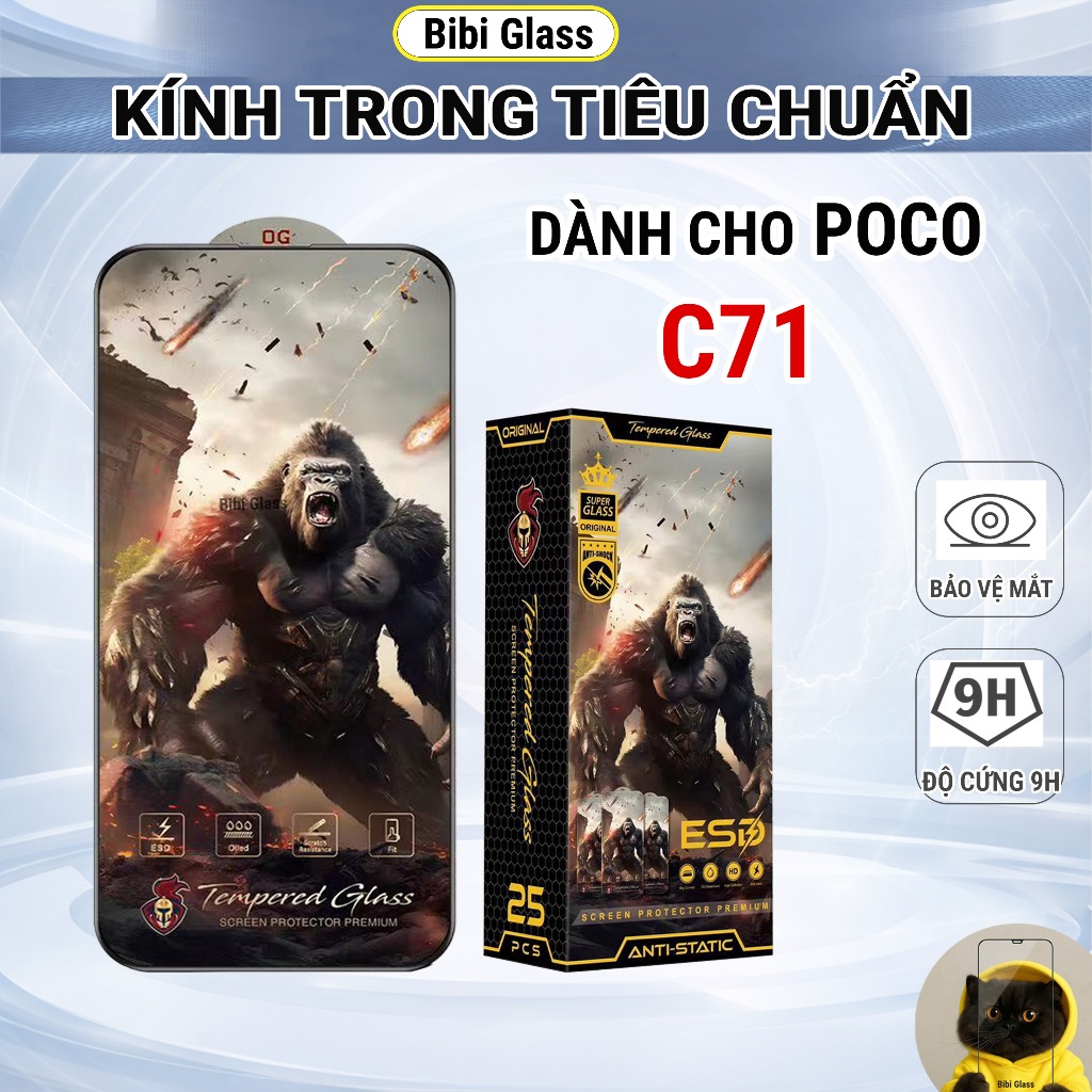 Kính cường lực Poco C71 trong suốt chiến binh full màn miếng dán bảo vệ màn hình đt xiaomi