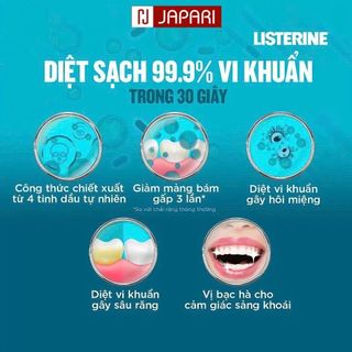 Nước Súc Miệng Listerine Cool Mint/Green Tea 250ml/750ml - Nước Xúc Miệng Bạc Hà Ngừa Sâu, Thơm Miệng - Japari