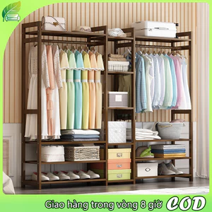giá treo áo khoác Tủ quần áo Chất liệu tre Ngăn chứa đồ nhiều lớp Lưu trữ đa năng