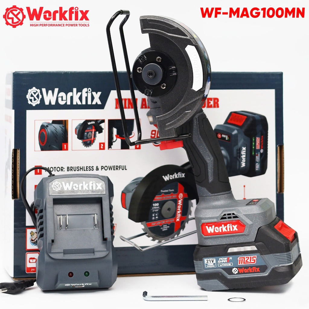Máy Cắt Mini Đa Năng Workfix WF-MAG100MN Chạy Pin 21V | Motor Không Chổi Than | 3 Tốc Độ 13.000v/p | Quay Góc 90°