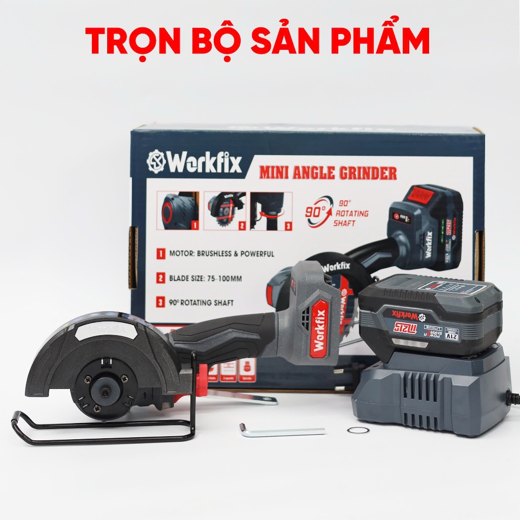 Máy Cắt Mini Đa Năng Workfix WF-MAG100MN Chạy Pin 21V | Motor Không Chổi Than | 3 Tốc Độ 13.000v/p | Quay Góc 90°