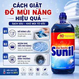 Nước Giặt Sunil Đức 2L Đậm Đặc – Giặt Sạch Sâu Khử Mùi Mạnh, Thơm Lâu Chuẩn EU