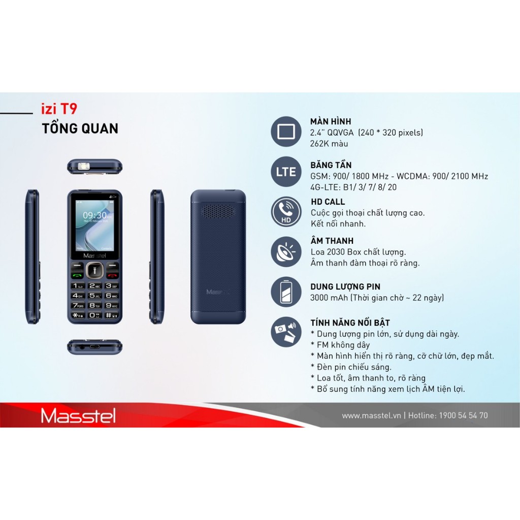 [Chính hãng] Điện Thoại Masstel Izi T9 4G Fullbox Mới - Hàng Công Ty Bảo Hành 12 Tháng