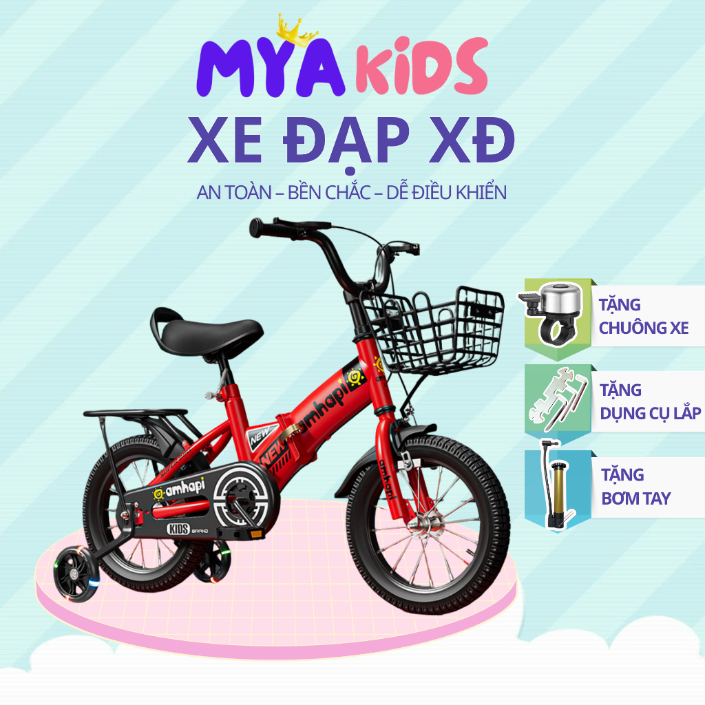 {XĐ-90 TẶNG KÈM BƠM TAY }XE Đạp Cho Bé Có Thể Gập Lại Đủ Size 12-16 inh ,Xe Đạp Có Phanh Kép An Toàn Cho Bé
