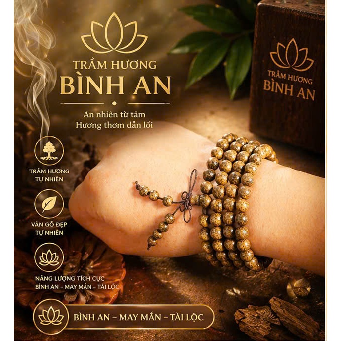 Vòng Tay Trầm Hương 108 Hạt TRẦM BÌNH AN - Chuỗi 108 Trầm Tốc Tự Nhiên Thu Hút Tài Lộc May Mắn Nam Nữ