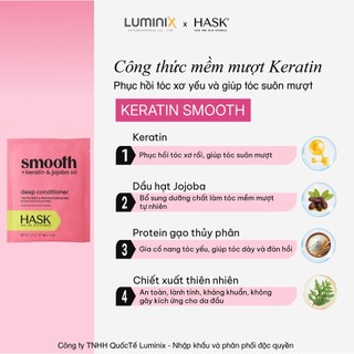 Kem Ủ Tóc HASK Keratin Smooth 50ml-Cấp Ẩm Chuyên Sâu,Phục Hồi Tóc Xơ Nát,Mỏng Yếu,Giúp Tóc Suôn Mượt,Bóng Khỏe [33307AA]