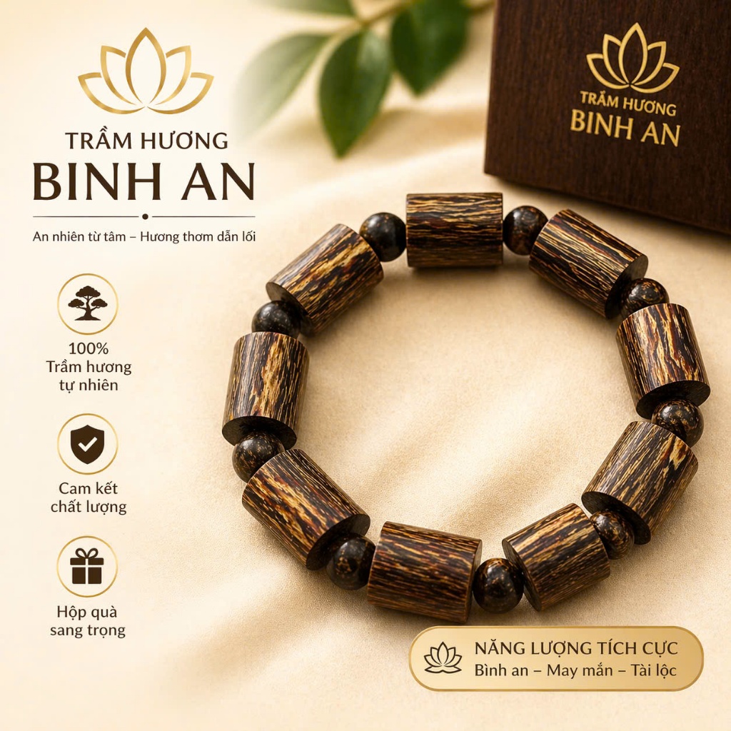 Vòng Tay Trầm Hương Trụ Trúc Sánh Chìm Cao Cấp Bình An [Tặng Hộp & Nụ] Vòng Đôi Gỗ Trầm Tự Nhiên Quảng Nam Cho Nam Nữ