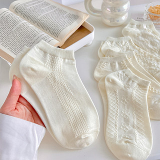 [ Xả Hàng ] Combo 5 Tất Nữ Cotton Ngang Mắt Cá Tông Màu Trắng, Vớ Nữ Đan Họa Tiết Nổi Xinh ZANABRA T632