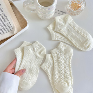 [ Xả Hàng ] Combo 5 Tất Nữ Cotton Ngang Mắt Cá Tông Màu Trắng, Vớ Nữ Đan Họa Tiết Nổi Xinh ZANABRA T632