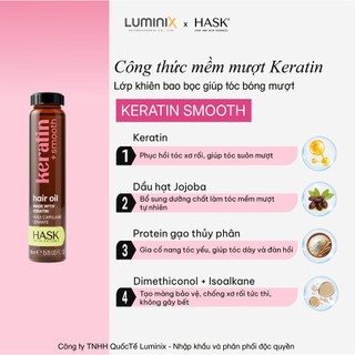Dầu Dưỡng Tóc HASK Keratin Smooth Oil 18ml-Phục Hồi Tóc Hư Tổn,Bảo Vệ Tóc Khỏi Nhiệt Giúp Tóc Mượt, Bóng Khoẻ [32377AA]