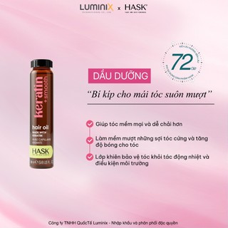 Dầu Dưỡng Tóc HASK Keratin Smooth Oil 18ml-Phục Hồi Tóc Hư Tổn,Bảo Vệ Tóc Khỏi Nhiệt Giúp Tóc Mượt, Bóng Khoẻ [32377AA]