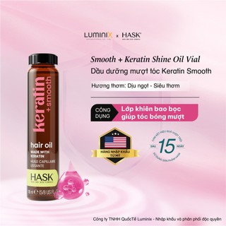 Dầu Dưỡng Tóc HASK Keratin Smooth Oil 18ml-Phục Hồi Tóc Hư Tổn,Bảo Vệ Tóc Khỏi Nhiệt Giúp Tóc Mượt, Bóng Khoẻ [32377AA]