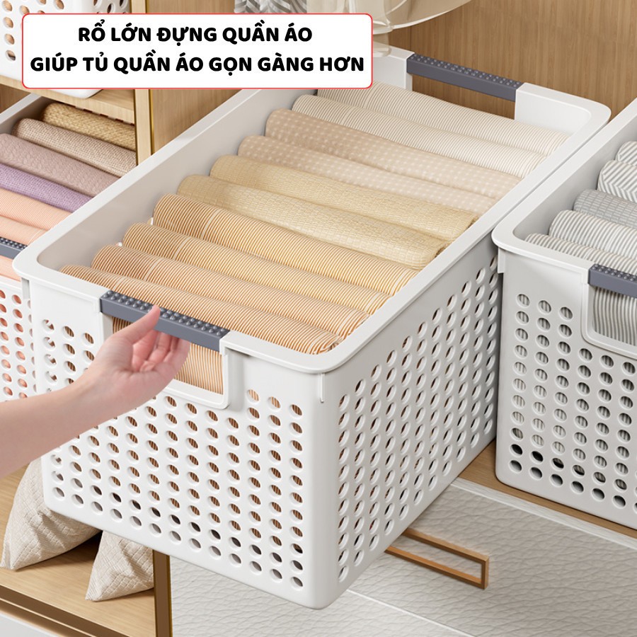 Giỏ Nhựa Đựng Đồ Đa Năng Có Tay Cầm Rổ Nhựa Đựng Quần Áo Đồ Chơi Mỹ Phẩm Tủ Quần Áo Nhà Tắm Titihome