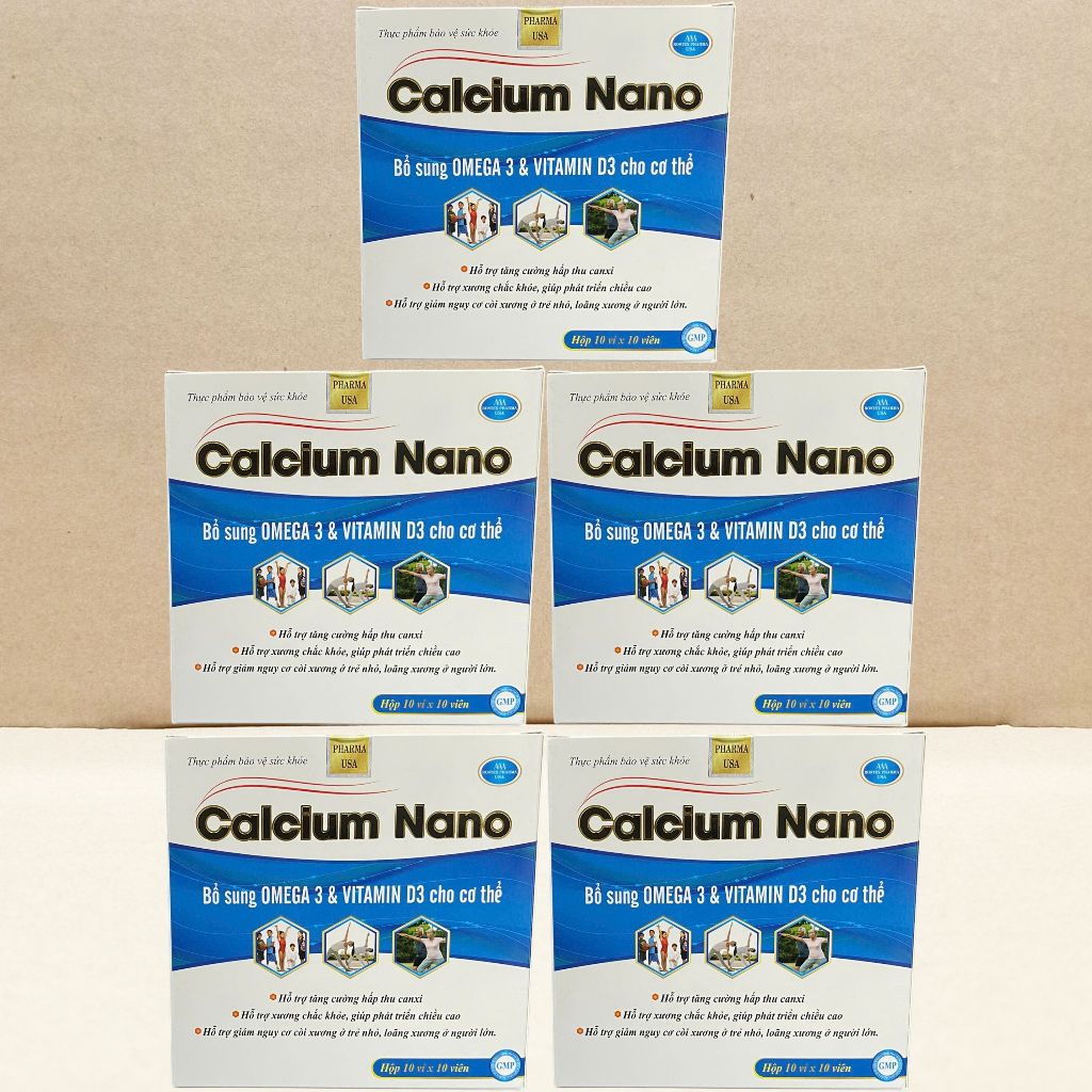 Combo 5 Hộp Calcium Nano Xanh Dương 100 Viên - Rostex - Vinaphar - Vitamin Chữa Lành