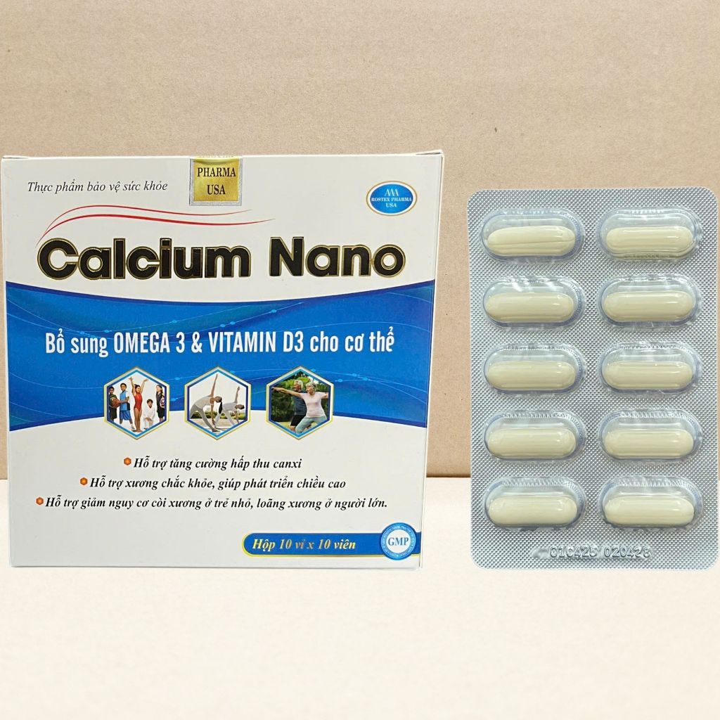 Combo 3 Hộp Calcium Nano Xanh Dương 100 Viên - Rostex - Vinaphar - Vitamin Chữa Lành