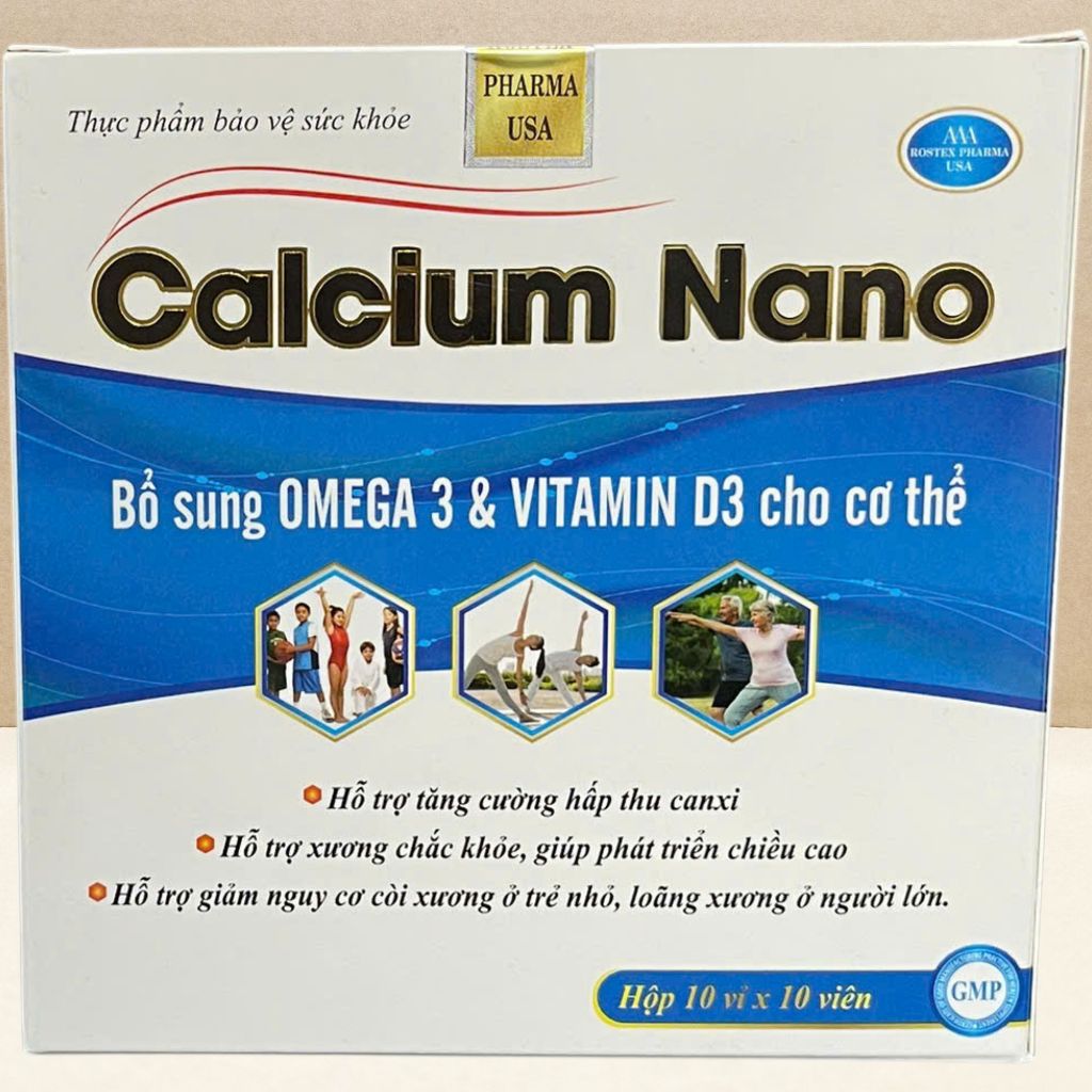 Combo 3 Hộp Calcium Nano Xanh Dương 100 Viên - Rostex - Vinaphar - Vitamin Chữa Lành