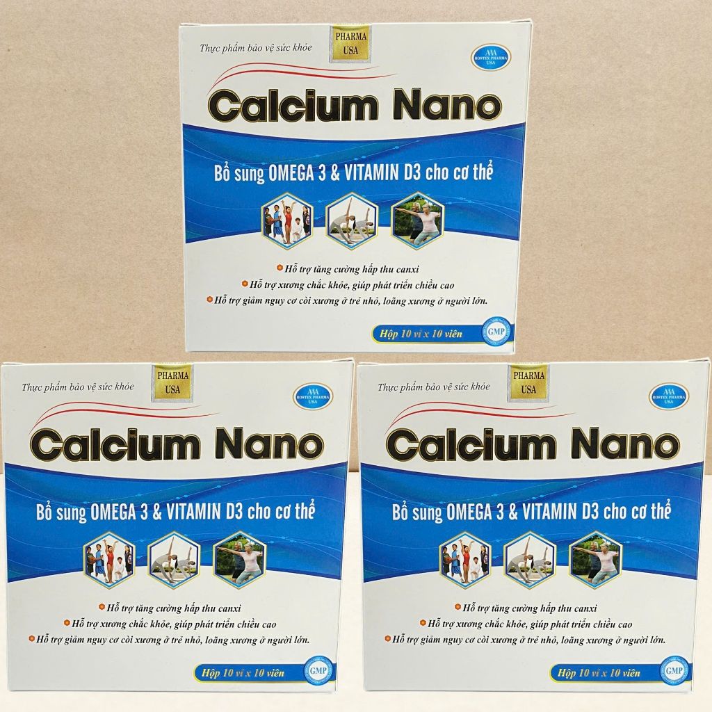 Combo 3 Hộp Calcium Nano Xanh Dương 100 Viên - Rostex - Vinaphar - Vitamin Chữa Lành