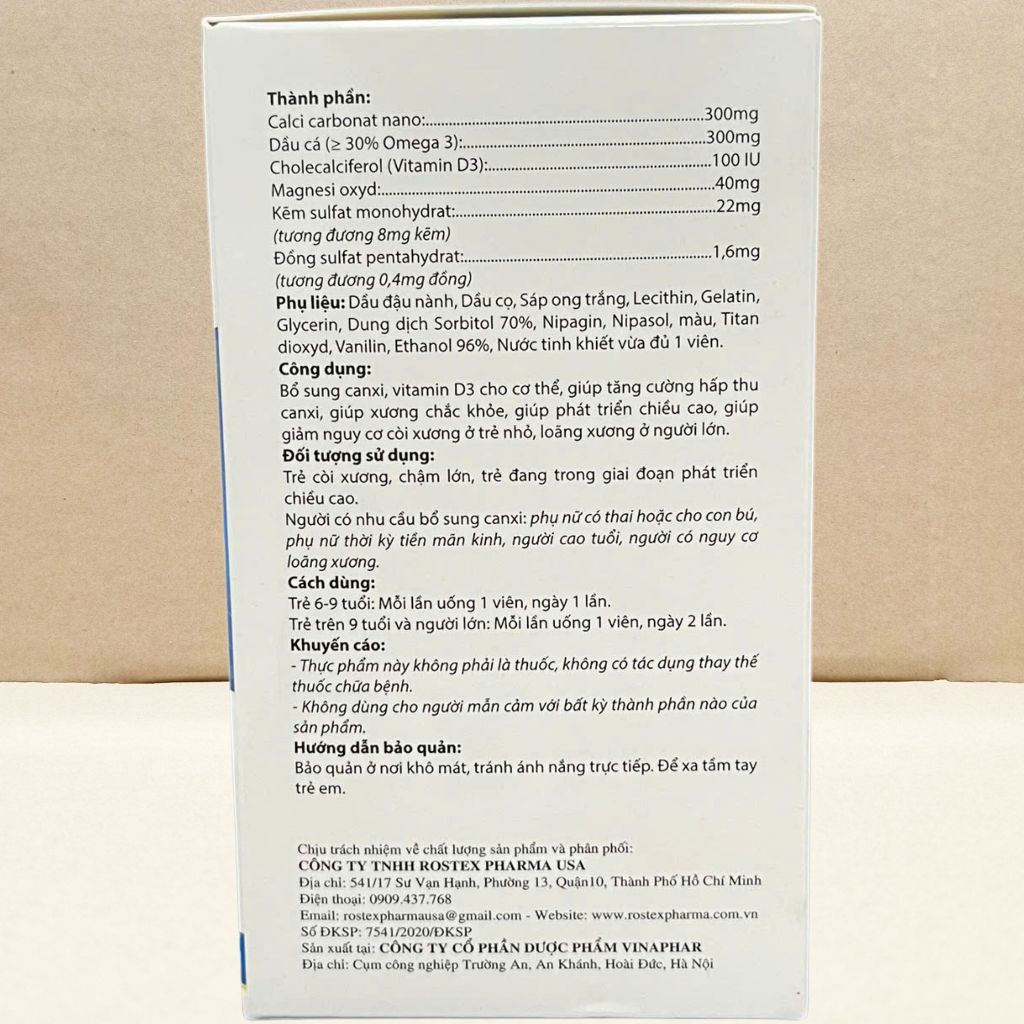 Combo 3 Hộp Calcium Nano Xanh Dương 100 Viên - Rostex - Vinaphar - Vitamin Chữa Lành