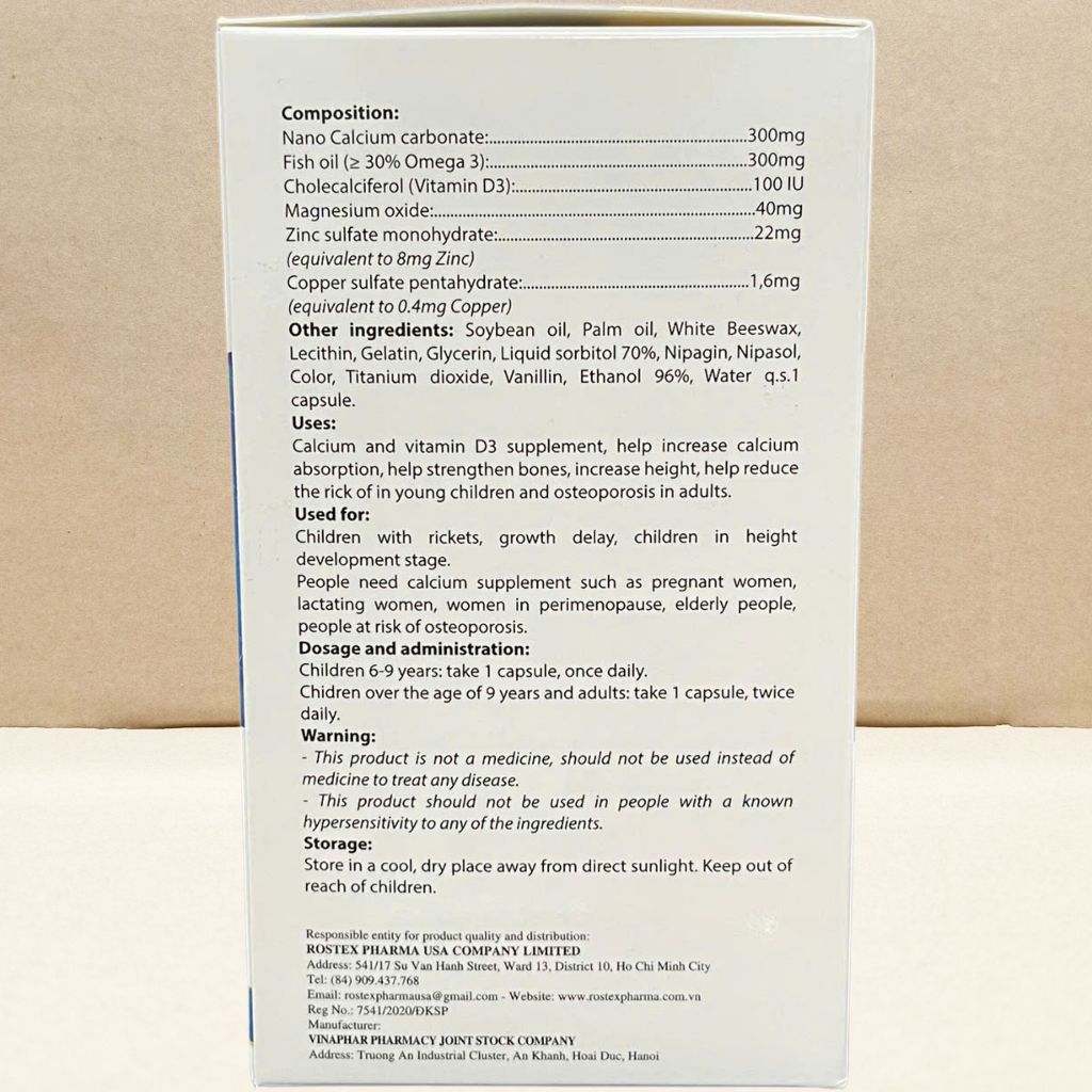 Combo 3 Hộp Calcium Nano Xanh Dương 100 Viên - Rostex - Vinaphar - Vitamin Chữa Lành