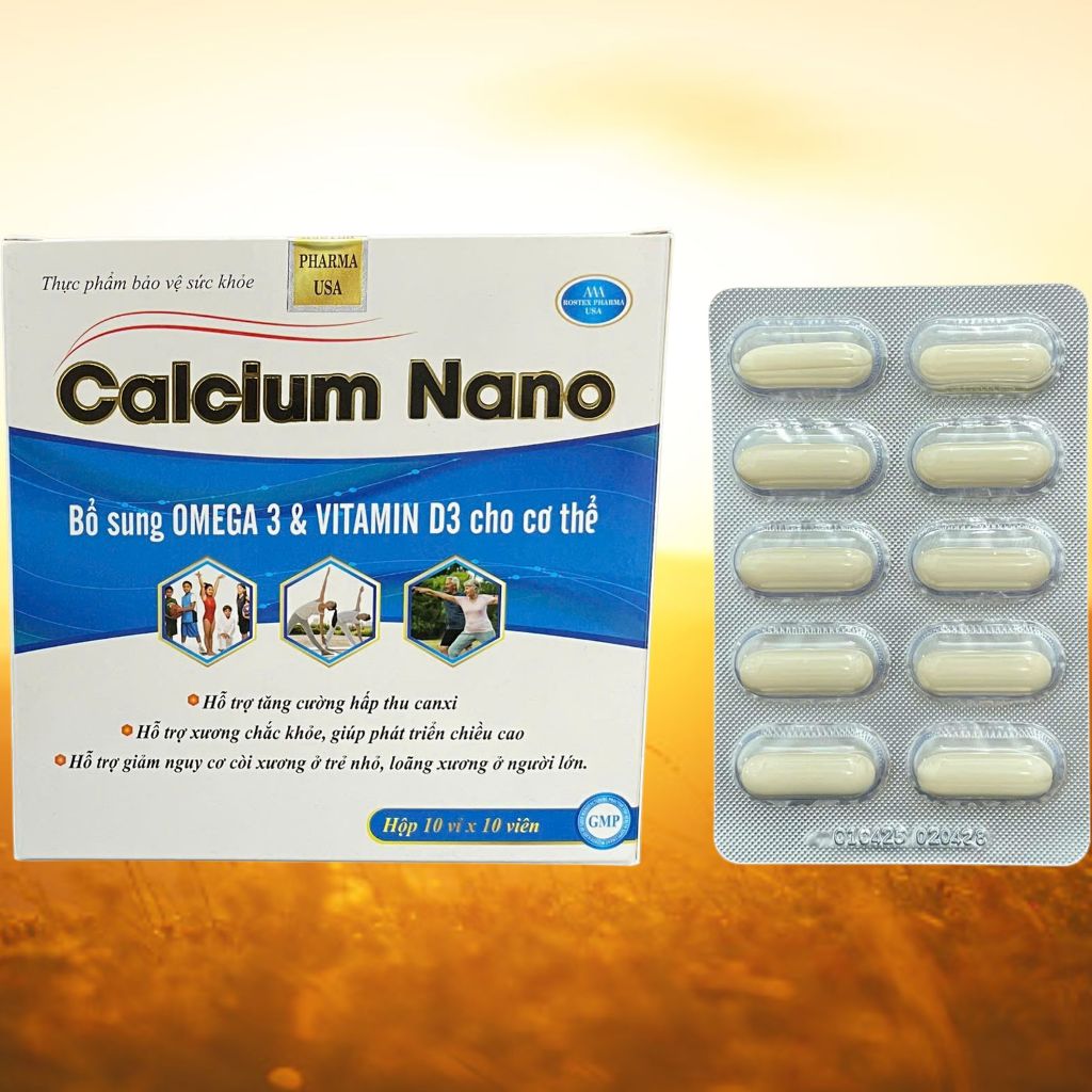 Combo 5 Hộp Calcium Nano Xanh Dương 100 Viên - Rostex - Vinaphar - Vitamin Thanh Lọc