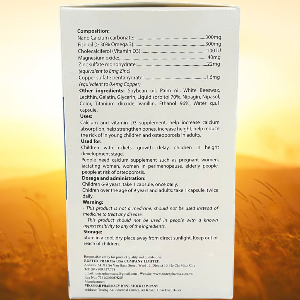Combo 5 Hộp Calcium Nano Xanh Dương 100 Viên - Rostex - Vinaphar - Vitamin Thanh Lọc