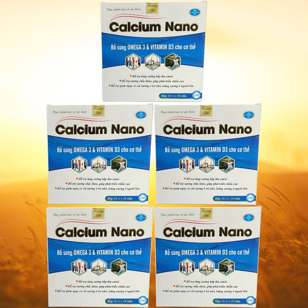 Combo 5 Hộp Calcium Nano Xanh Dương 100 Viên - Rostex - Vinaphar - Vitamin Thanh Lọc