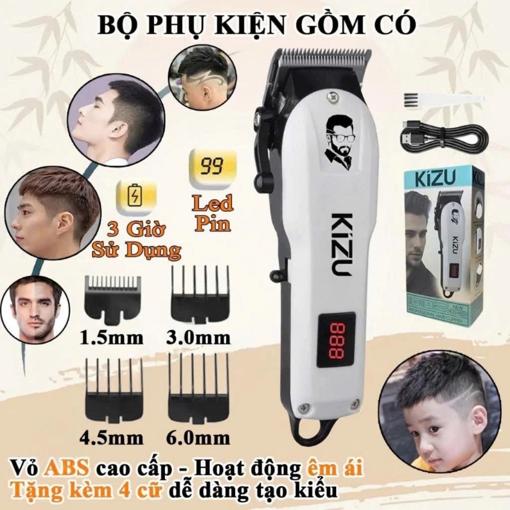 Tông Đơ Cắt Tóc Kizu K859 Chính Hãng, Tăng Đơ Cắt Tóc Nam Cao Cấp, Lưỡi Sắc, Màn Hình LED
