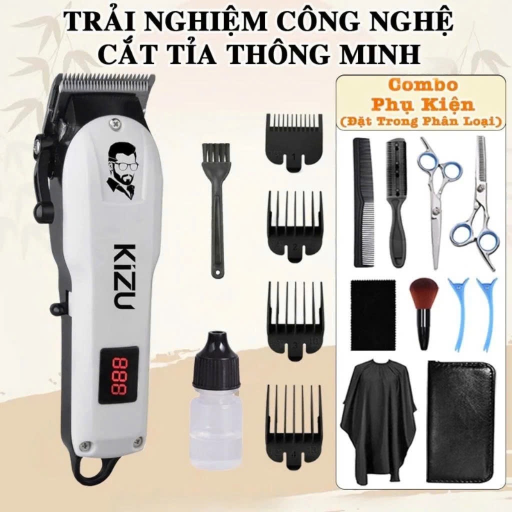 Tông Đơ Cắt Tóc Kizu K859 Chính Hãng, Tăng Đơ Cắt Tóc Nam Cao Cấp, Lưỡi Sắc, Màn Hình LED