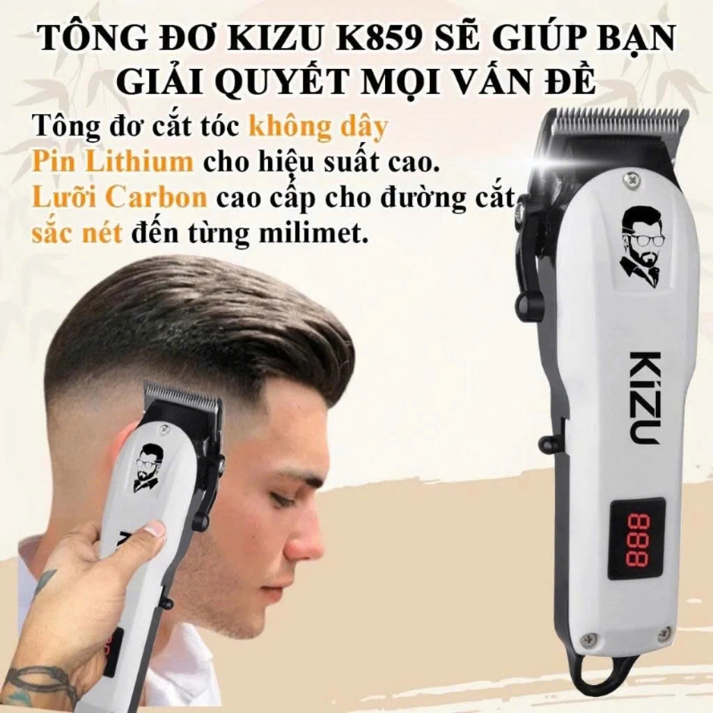 Tông Đơ Cắt Tóc Kizu K859 Chính Hãng, Tăng Đơ Cắt Tóc Nam Cao Cấp, Lưỡi Sắc, Màn Hình LED