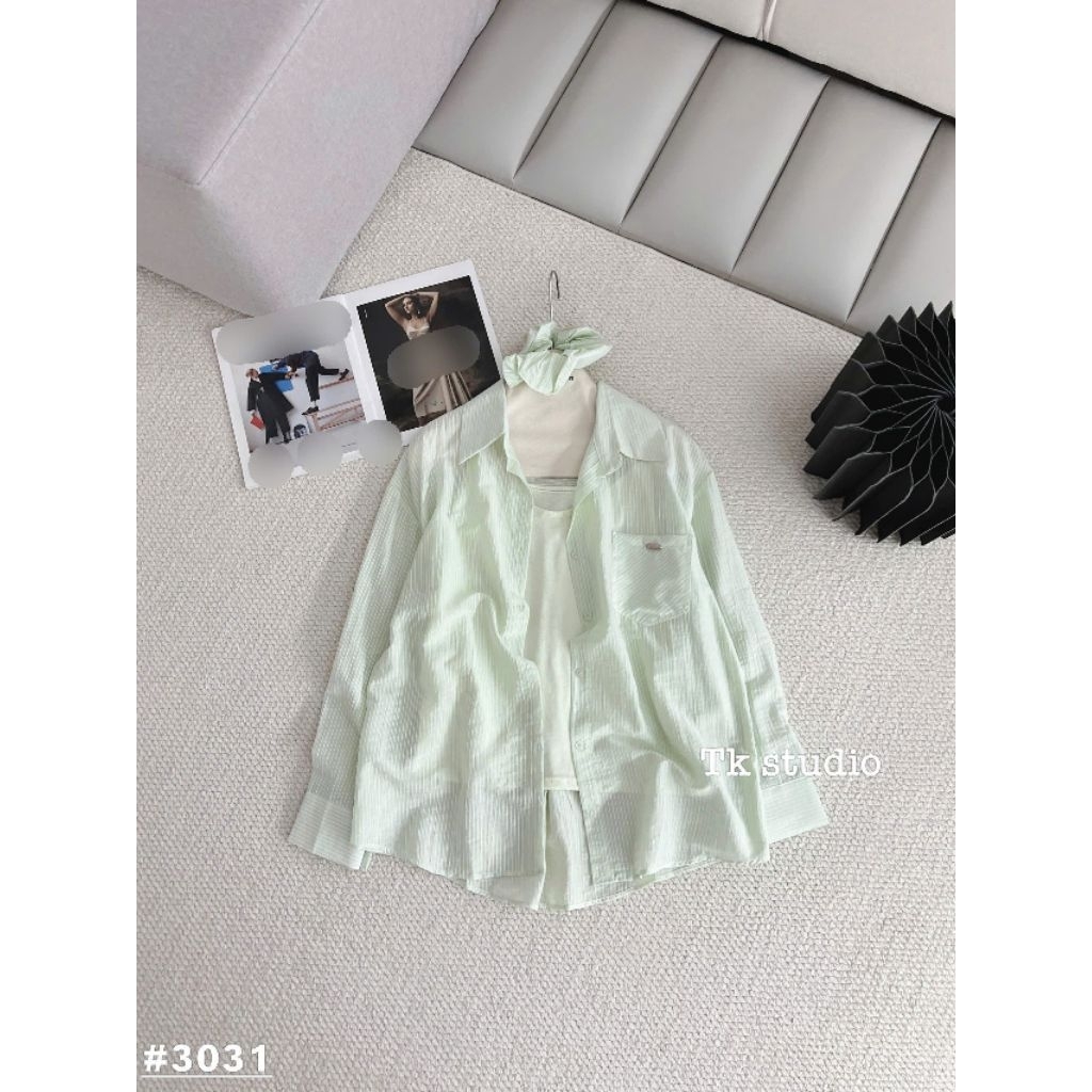 [𝑯𝒂 𝑨𝒏𝒉] Set Áo Sơ Mi Kèm Dây Buộc Tóc QCL1: #3031
