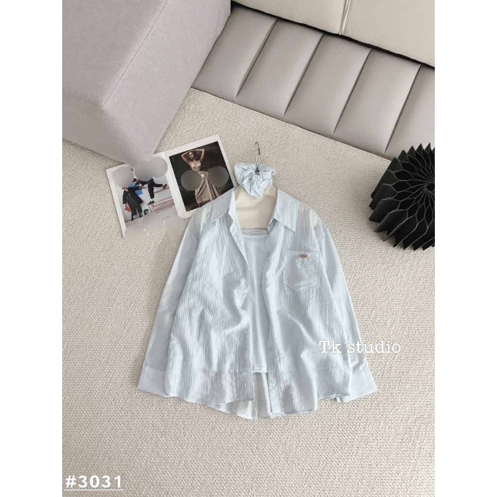 [𝑯𝒂 𝑨𝒏𝒉] Set Áo Sơ Mi Kèm Dây Buộc Tóc QCL1: #3031