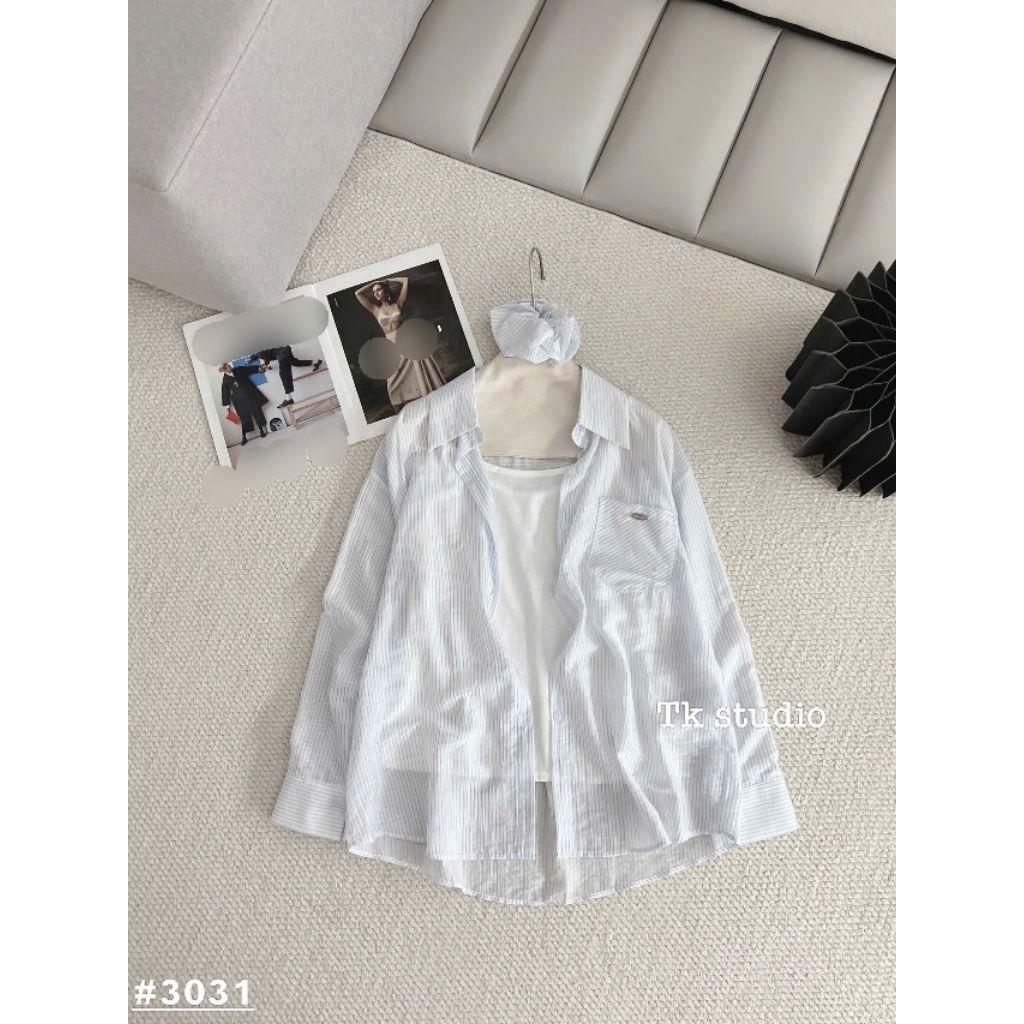 [𝑯𝒂 𝑨𝒏𝒉] Set Áo Sơ Mi Kèm Dây Buộc Tóc QCL1: #3031