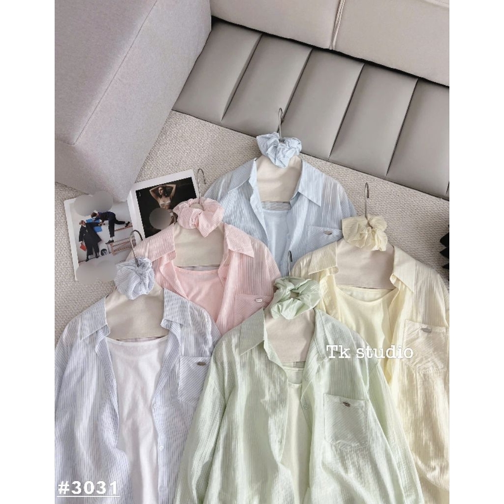 [𝑯𝒂 𝑨𝒏𝒉] Set Áo Sơ Mi Kèm Dây Buộc Tóc QCL1: #3031