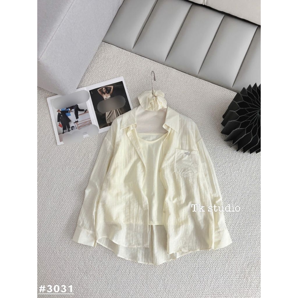 [𝑯𝒂 𝑨𝒏𝒉] Set Áo Sơ Mi Kèm Dây Buộc Tóc QCL1: #3031