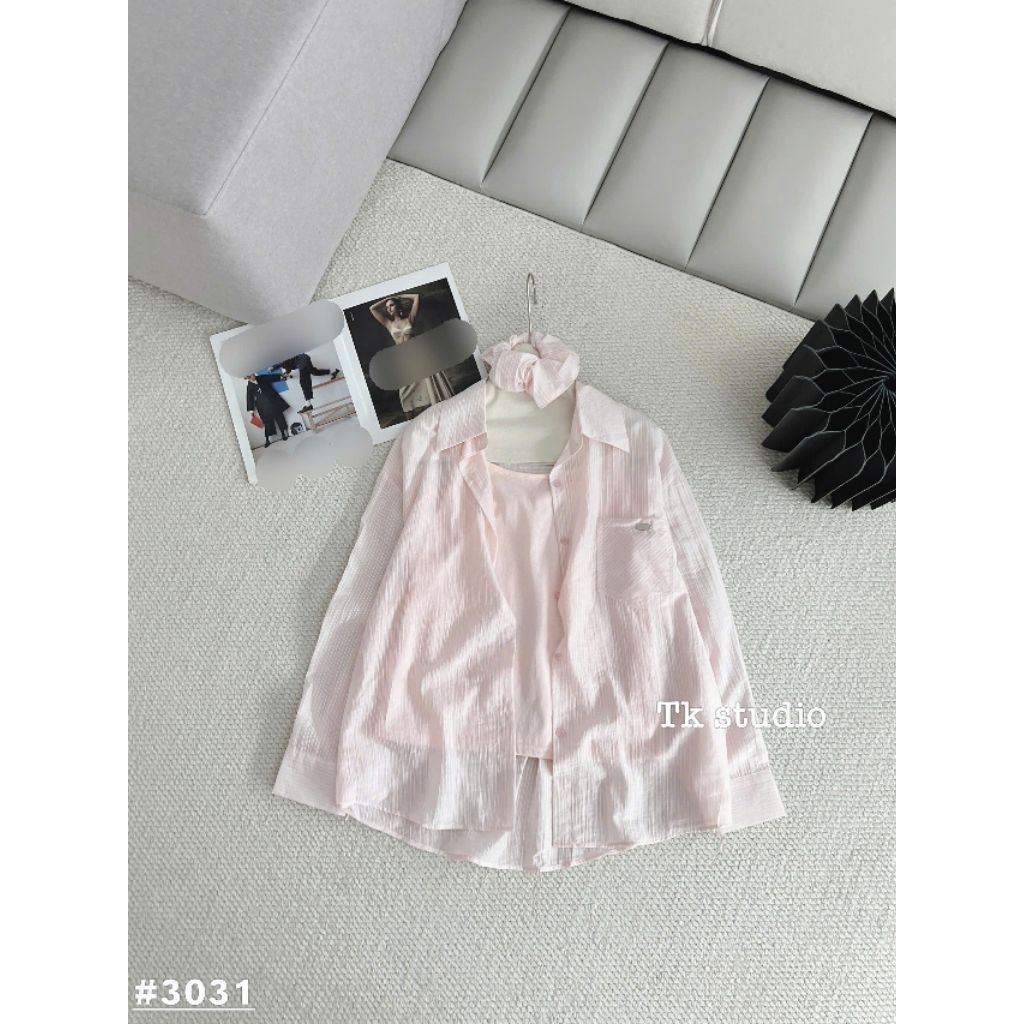 [𝑯𝒂 𝑨𝒏𝒉] Set Áo Sơ Mi Kèm Dây Buộc Tóc QCL1: #3031