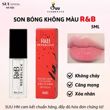 [CHUẨN HÃNG] Son Bóng Không Màu R&B Red & Black – Giữ Màu Son Dưỡng Ẩm Hiệu Ứng Môi Căng Mọng