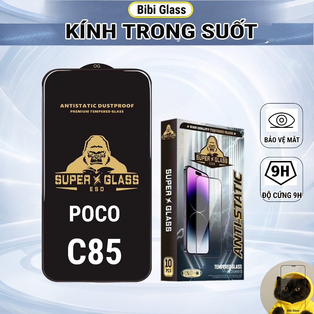 Kính cường lực Poco C85 cao cấp thế hệ mới full màn miếng dán bảo vệ đt Xiaomi bibi glass