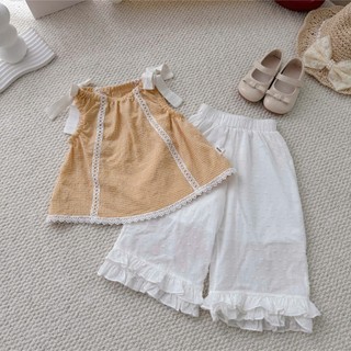 Quần áo trẻ em, Set thô caro vàng quần suông bé gái 9-26kg S2141 Tiểu Yến KID