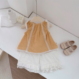 Quần áo trẻ em, Set thô caro vàng quần suông bé gái 9-26kg S2141 Tiểu Yến KID