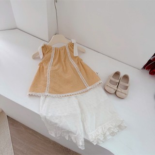 Quần áo trẻ em, Set thô caro vàng quần suông bé gái 9-26kg S2141 Tiểu Yến KID